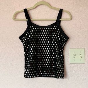 Vintage Y2K 2000s mcbling black velvet top with silver foil details